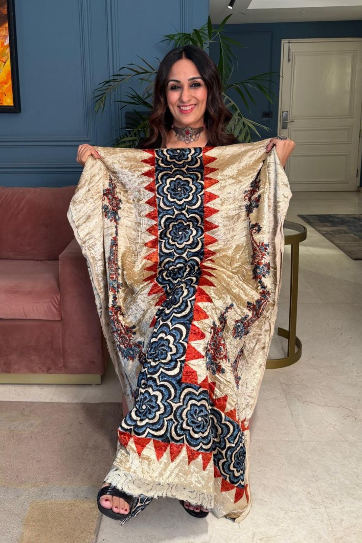 Ajrakh art on velvet (kurta only)